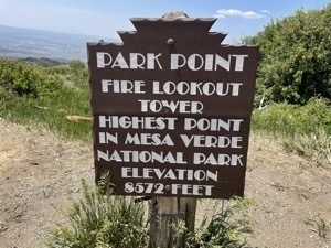 Sign at Park Point in Mesa Verde National Park in Colorado. SIgn reads 